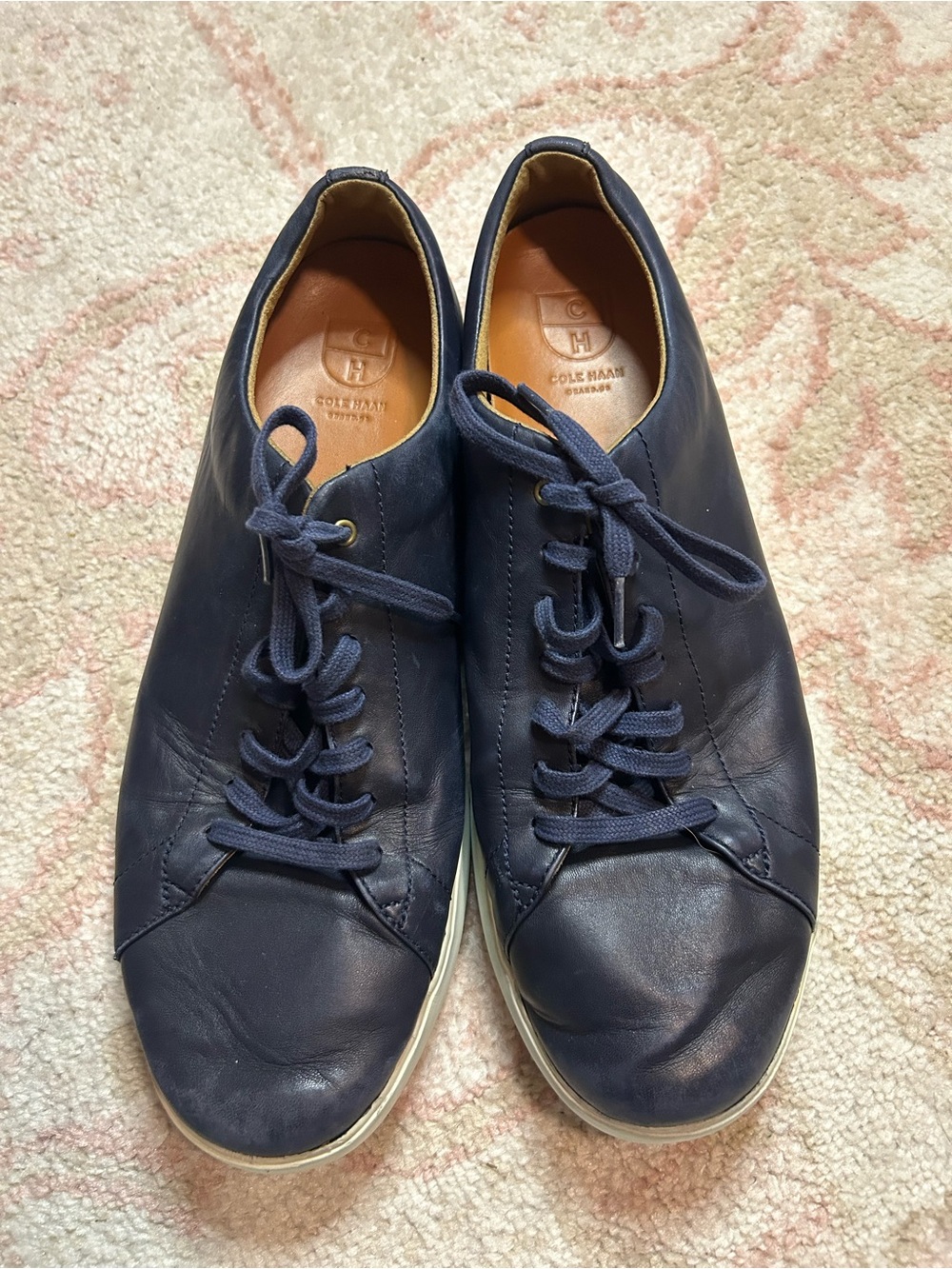 Cole Haan Navy Leather Low-Top Lace-Up Sneakers